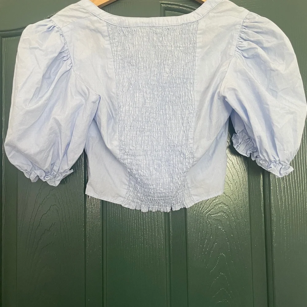 Zara Sky Blue Puff Sleeve Blouse